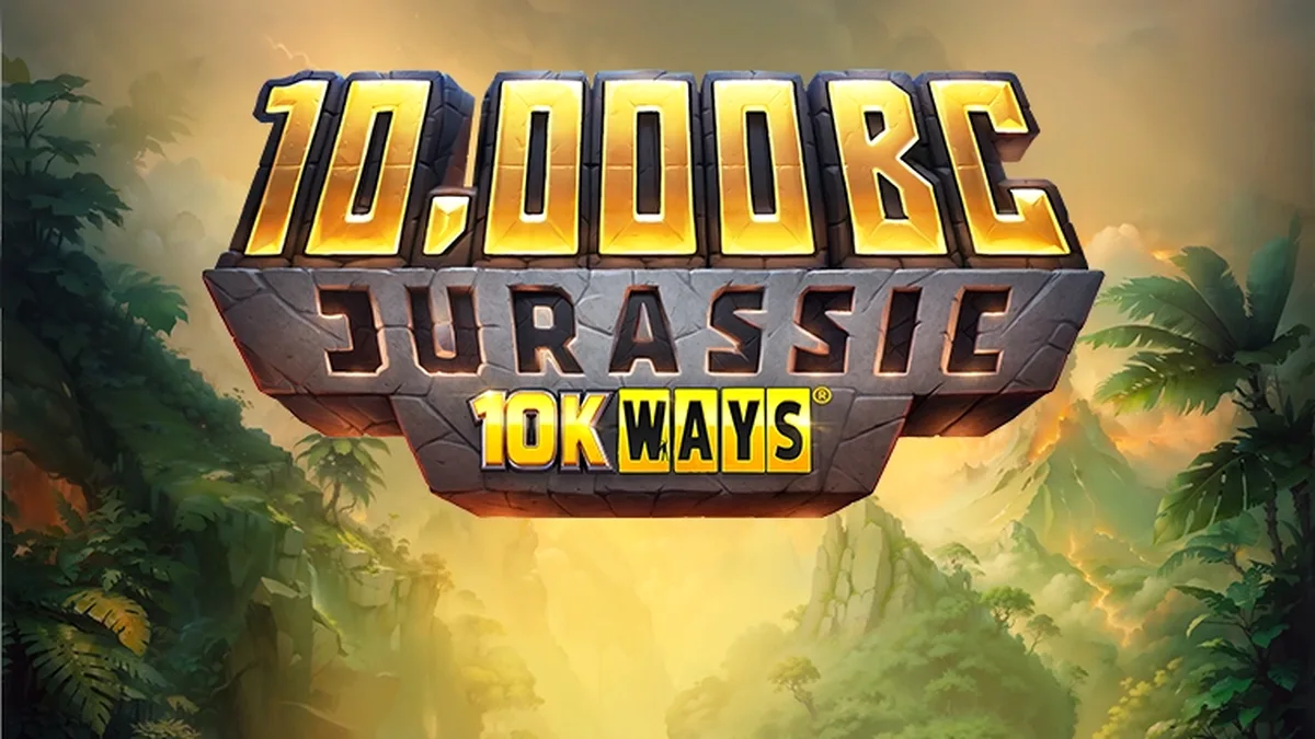 Isang visual na representasyon ng 10,000 BC Jurassic 10K Ways slot na nagpapakita ng prehistoric na tema.