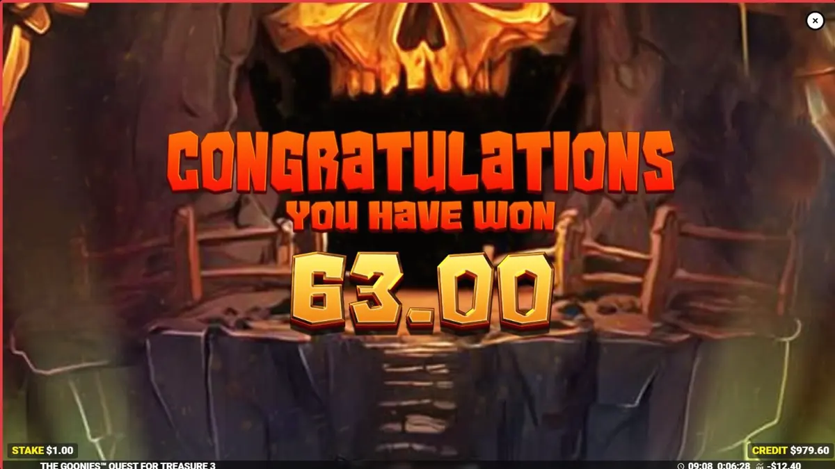 The Goonies Quest for Treasure 3 slot theme featuring pirate treasure and movie characters